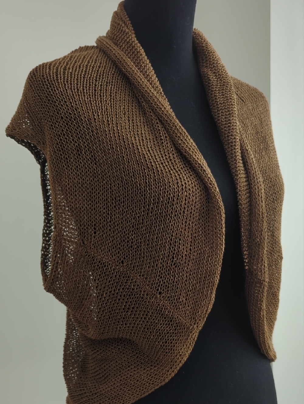 Jones New York Brown Open Knit Sleeveless Draped Cocoon Cardigan Vest LARGE